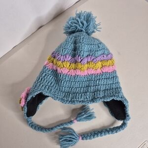 Earth Divas Wool Knit Fleece Lined Ear Flap Hat w/ Pom Pom - OS